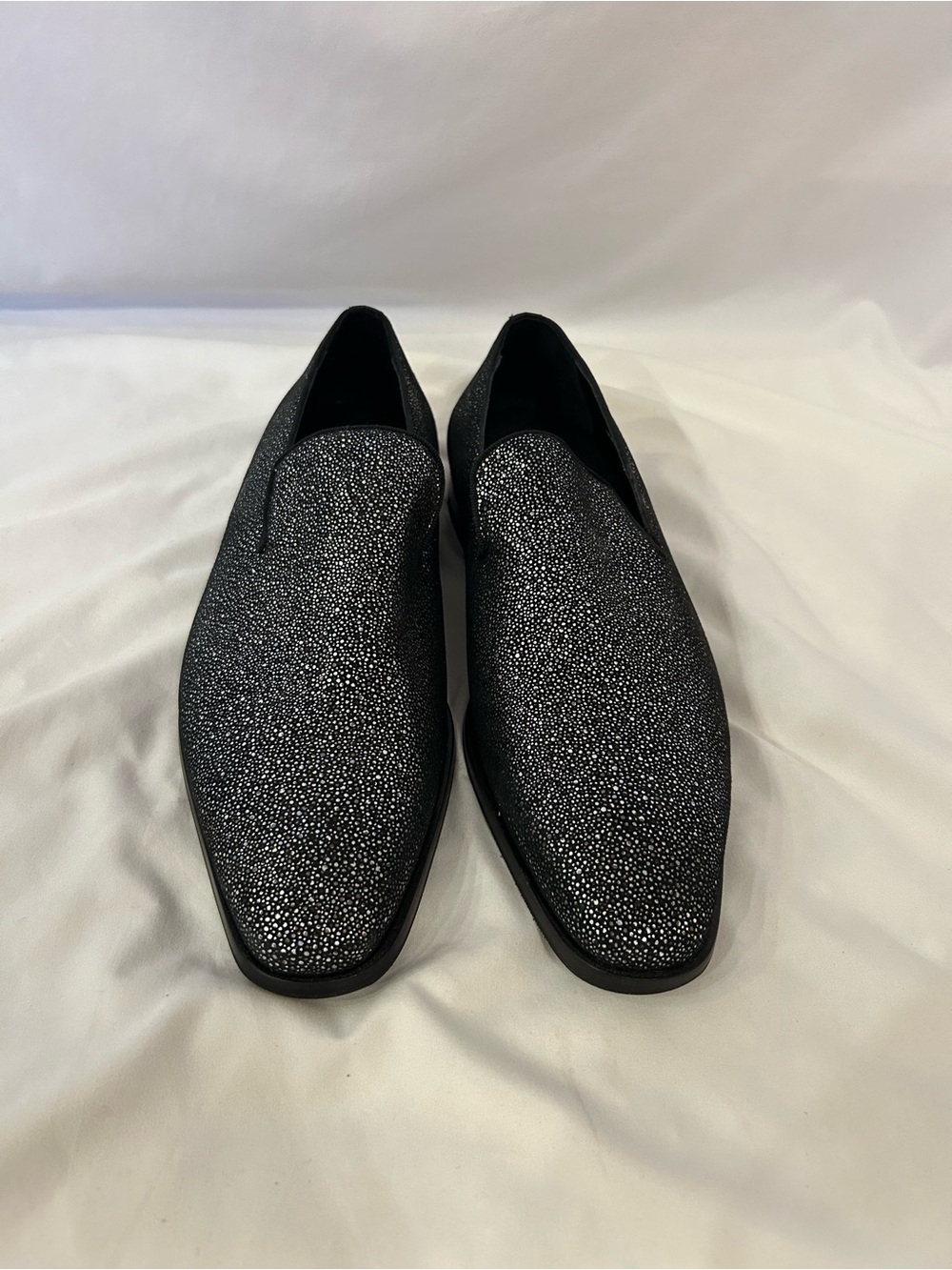 Ron White Men’s Cuoio Metallic Polka Dot Suede‎ Loafers Sz 42 Black Silver
